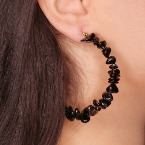Black obsidian hoop earrings